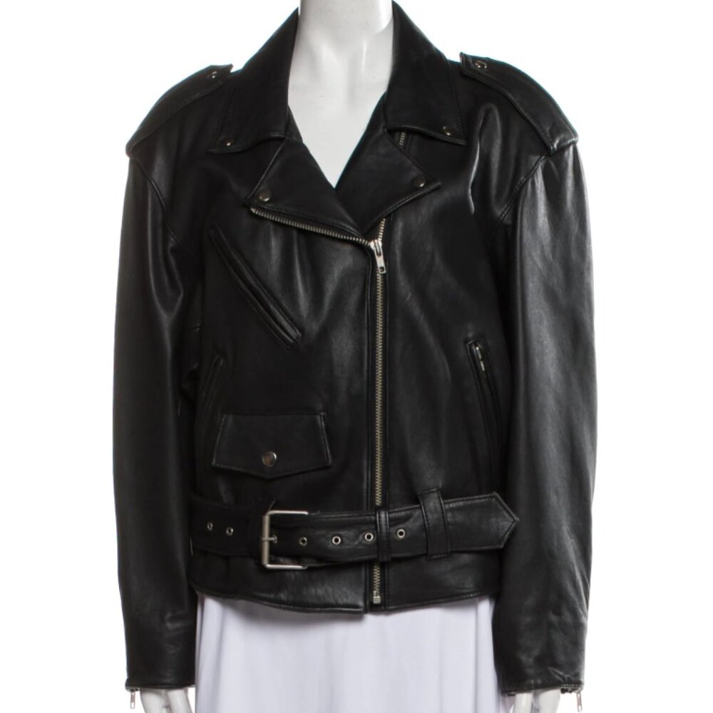 Sawyer of Napa Black Leather Biker Jacket Size Medium